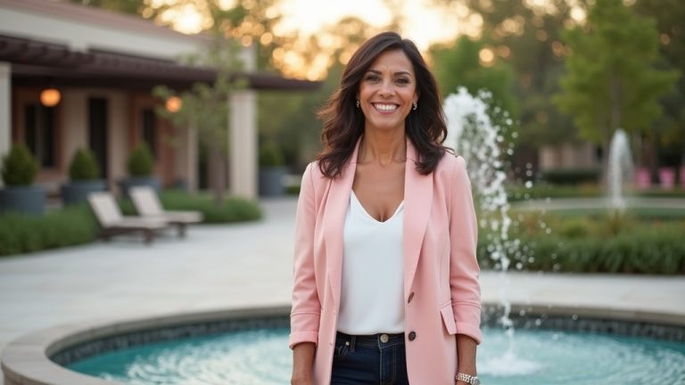 Woman celebrating tirzepatide weight loss before and after results at Town Green Park The Woodlands with confident smile