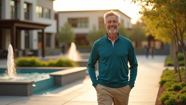 Man experiencing renewed energy after addressing testosterone deficiency symptoms walking confidently in The Woodlands Texas