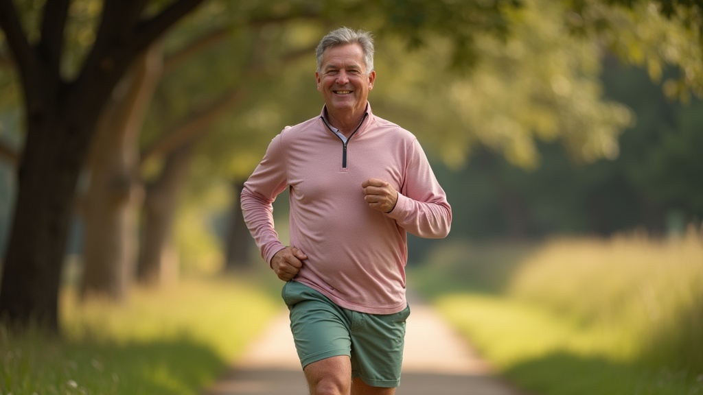 Man walking along a tree-lined trail at a park, illustrating the active lifestyle patients maintain during physician-supervised weight loss care