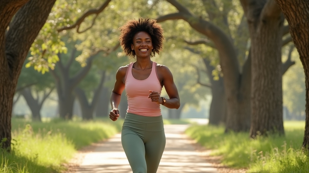 Active woman walking Spring Creek Greenway trail after successful weight loss injections program