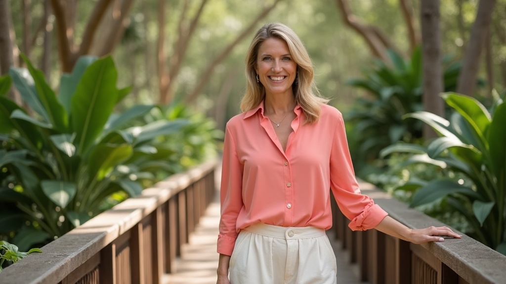 Woman walking confidently through park after physician-supervised weight loss program