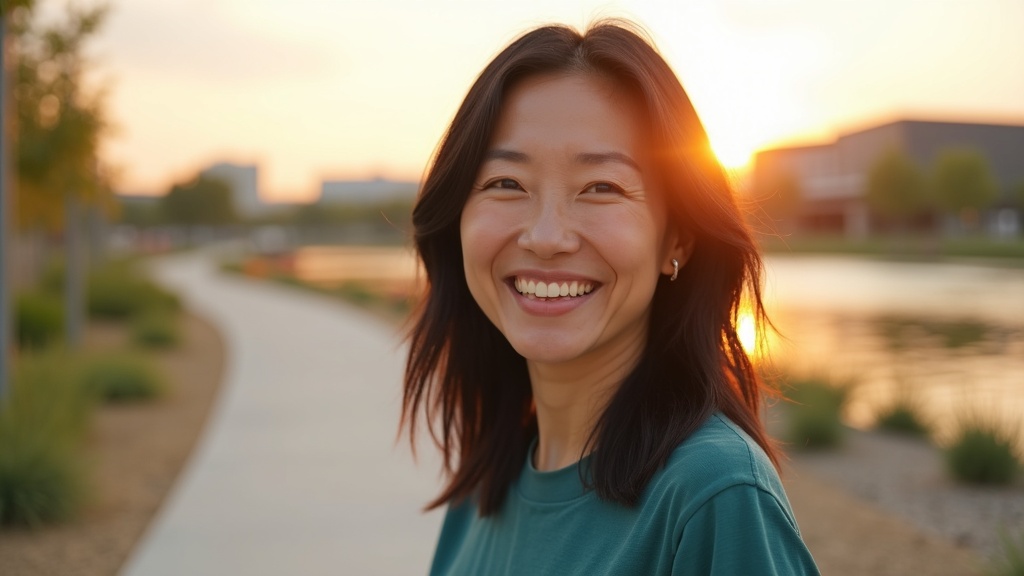 Woman with healthy glossy hair at Hughes Landing after PRP exosome therapy hair consultation in Spring TX