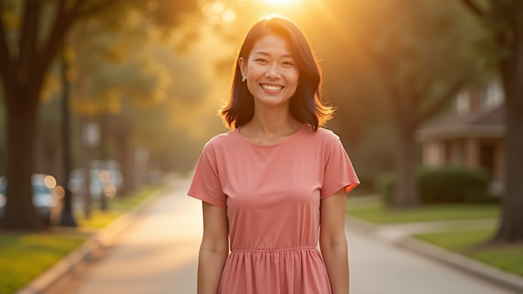 Woman walking outside in a Woodforest neighborhood setting